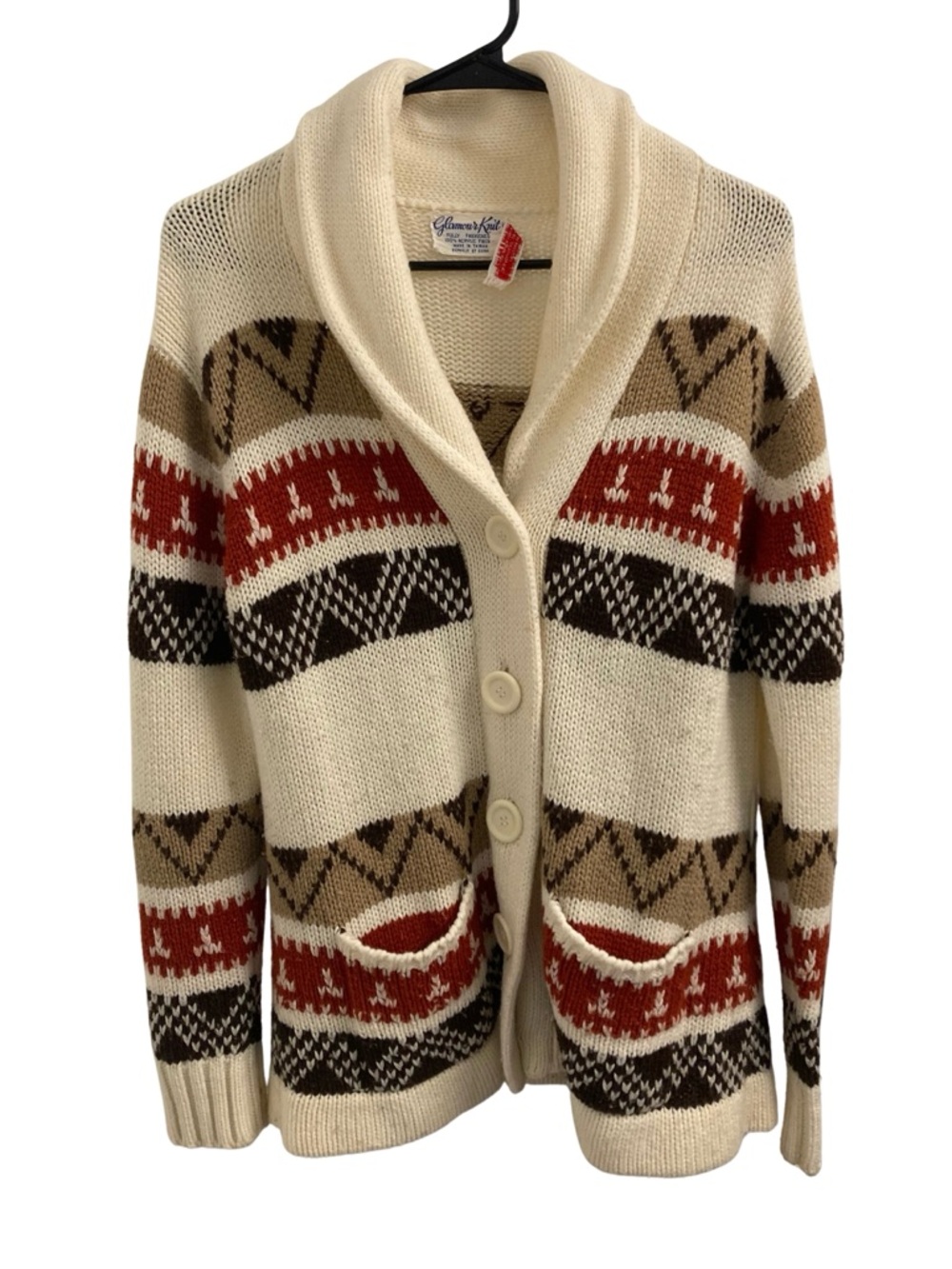 VTG 70's Button Down Knit Shawl Collar Cardigan Sweater Size S
